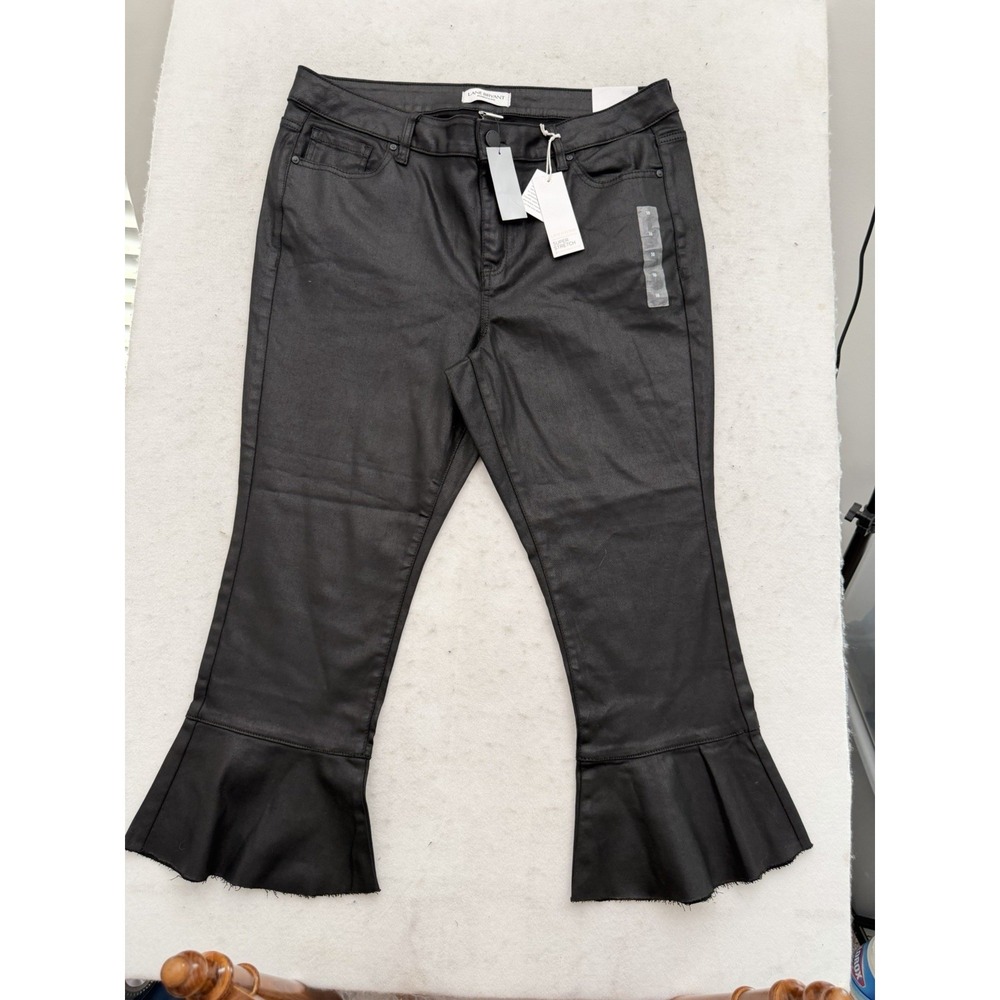 Lane Bryant Black Coated MidRise SuperStretch Ruffle Hem Pants Womens 18R NWT